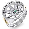 Mens 1/3 Carat Diamond and Emerald Weed Leaf Ring In 14K White Gold Image-2