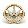 Mens 1/3 Carat Diamond and Emerald Weed Leaf Ring In 14K Yellow Gold Image-1