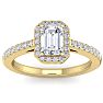 1 1/2 Carat Emerald Cut Halo Diamond Engagement Ring In 14K Yellow Gold Image-1