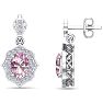 Pink Gemstones 2 1/4 Carat Oval Shape Pink Topaz and Diamond Dangle Earrings In 14 Karat White Gold Image-1