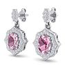 Pink Gemstones 2 1/4 Carat Oval Shape Pink Topaz and Diamond Dangle Earrings In 14 Karat White Gold Image-2