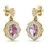 Pink Gemstones 2 1/4 Carat Oval Shape Pink Topaz and Diamond Dangle Earrings In 14 Karat Yellow Gold Image-3