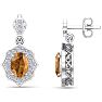 1 3/4 Carat Oval Shape Citrine and Diamond Dangle Earrings In 14 Karat White Gold Image-1
