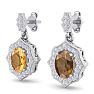 1 3/4 Carat Oval Shape Citrine and Diamond Dangle Earrings In 14 Karat White Gold Image-2