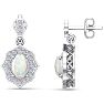 1-3/4 Carat Oval Shape Opal with Diamonds Dangle Earrings In 14 Karat White Gold Image-1
