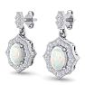 1-3/4 Carat Oval Shape Opal with Diamonds Dangle Earrings In 14 Karat White Gold Image-2
