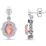 1-3/4 Carat Oval Shape Morganite Earrings and Diamond Halo Dangles In 14 Karat White Gold Image-1