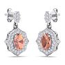 1-3/4 Carat Oval Shape Morganite Earrings and Diamond Halo Dangles In 14 Karat White Gold Image-3