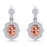 1-3/4 Carat Oval Shape Morganite Earrings and Diamond Halo Dangles In 14 Karat White Gold Image-4