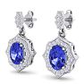 2 1/5 Carat Oval Shape Tanzanite and Diamond Dangle Earrings In 14 Karat White Gold Image-2