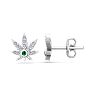 1/4 Carat Diamond and Emerald Weed Leaf Earrings In 14K White Gold Image-1