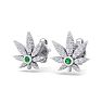 1/4 Carat Diamond and Emerald Weed Leaf Earrings In 14K White Gold Image-2