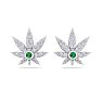 1/4 Carat Diamond and Emerald Weed Leaf Earrings In 14K White Gold Image-3