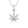 1/4 Carat Diamond and Emerald Weed Leaf Necklace In 14K White Gold Image-1