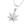 1/4 Carat Diamond and Emerald Weed Leaf Necklace In 14K White Gold Image-2