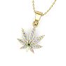 1/4 Carat Diamond and Emerald Weed Leaf Necklace In 14K Yellow Gold Image-2