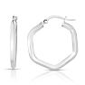 14 Karat White Gold Hexagon Hoop Earrings, 3/4 Inch Image-1