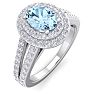 Aquamarine Ring: Aquamarine Jewelry: 1 3/4 Carat Oval Shape Aquamarine and Halo Diamond Ring In 14 Karat White Gold Image-2
