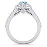 Aquamarine Ring: Aquamarine Jewelry: 1 3/4 Carat Oval Shape Aquamarine and Halo Diamond Ring In 14 Karat White Gold Image-3