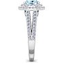 Aquamarine Ring: Aquamarine Jewelry: 1 3/4 Carat Oval Shape Aquamarine and Halo Diamond Ring In 14 Karat White Gold Image-4