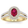 2 Carat Oval Shape Ruby and Halo Diamond Ring In 14 Karat Yellow Gold Image-1