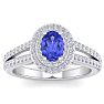 2 Carat Oval Shape Tanzanite and Halo Diamond Ring In 14 Karat White Gold Image-1