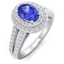 2 Carat Oval Shape Tanzanite and Halo Diamond Ring In 14 Karat White Gold Image-2