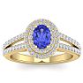 2 Carat Oval Shape Tanzanite and Halo Diamond Ring In 14 Karat Yellow Gold Image-1
