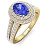 2 Carat Oval Shape Tanzanite and Halo Diamond Ring In 14 Karat Yellow Gold Image-2