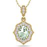 1 1/3 Carat Oval Shape Green Amethyst and Diamond Necklace In 14 Karat Yellow Gold, 18 Inches Image-1