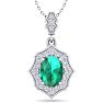1-1/2 Carat Oval Shape Emerald Necklaces With Diamonds In 14 Karat White Gold, 18 Inch Chain Image-1