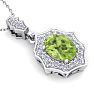 1 1/2 Carat Oval Shape Peridot and Diamond Necklace In 14 Karat White Gold, 18 Inches Image-4