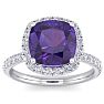 5 1/2 Carat Cushion Cut Amethyst and Diamond Ring In 14 Karat White Gold Image-1