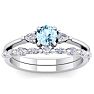Aquamarine Ring: Aquamarine Jewelry: 7/8 Carat Aquamarine and Diamond Antique Style Bridal Set In 14 Karat White Gold Image-1