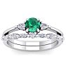 7/8 Carat Emerald and Diamond Antique Style Bridal Set In 14 Karat White Gold Image-1