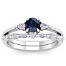 1 Carat Sapphire and Diamond Antique Style Bridal Set In 14 Karat White Gold Image-1