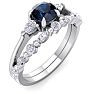 1 Carat Sapphire and Diamond Antique Style Bridal Set In 14 Karat White Gold Image-2