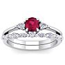 1 Carat Ruby and Diamond Antique Style Bridal Set In 14 Karat White Gold Image-1