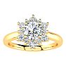 Moissanite Engagement Ring; 1 1/2 Carat Round Shape Flower Halo Moissanite Engagement Ring In 14K Yellow Gold Image-1