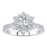 Moissanite Engagement Ring; 2 Carat Round Shape Flower Halo Moissanite Engagement Ring In 14K White Gold Image-1