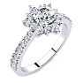 Moissanite Engagement Ring; 2 Carat Round Shape Flower Halo Moissanite Engagement Ring In 14K White Gold Image-2