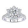 Moissanite Engagement Ring; 1 Carat Round Shape Flower Halo Moissanite Engagement Ring In 14K White Gold Image-1