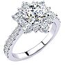 Moissanite Engagement Ring; 1 Carat Round Shape Flower Halo Moissanite Engagement Ring In 14K White Gold Image-2