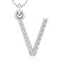 Letter V Diamond Initial Necklace In 14 Karat White Gold With 15 Diamonds Image-1