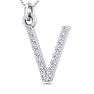 Letter V Diamond Initial Necklace In 14 Karat White Gold With 15 Diamonds Image-2