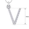 Letter V Diamond Initial Necklace In 14 Karat White Gold With 15 Diamonds Image-5