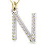 Letter N Diamond Initial Necklace In 14 Karat Yellow Gold With 24 Diamonds Image-2