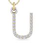 Letter U Diamond Initial Necklace In 14 Karat Yellow Gold With 18 Diamonds Image-1