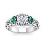 1 1/4 Carat Round Shape Diamond and Emerald Vine Engagement Ring In 14 Karat White Gold Image-1