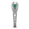 1 1/4 Carat Round Shape Diamond and Emerald Vine Engagement Ring In 14 Karat White Gold Image-4